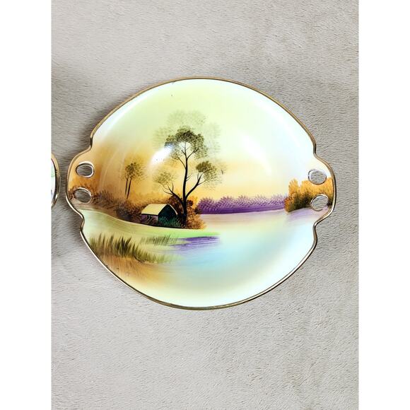 Rare Meito China Bowl Dish 7" Hand Painted Gold Trim Double Handle 1930 Japan - Picture 4 of 15